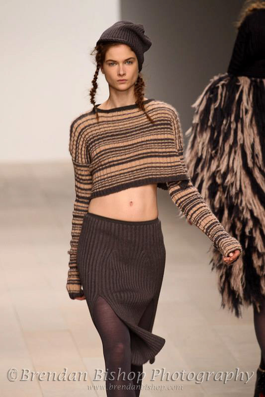model at London Fashion Week catwalk for Mark Fast - photo by Brendan Bishop