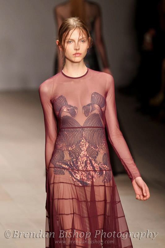 model at London Fashion Week catwalk for Marios Schwabb